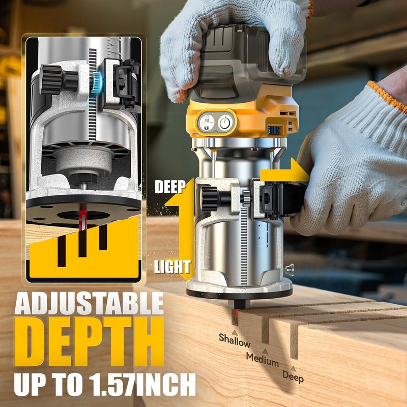 MtiolHig Cordless Compact Router Compatible with DeWalt 20V Battery, With 15Pcs Router Bits 6 Variable Speeds for Woodworking, 800W Fixed Base Wood Router With Trim Bits, Edge & Roller Guide - Image 4